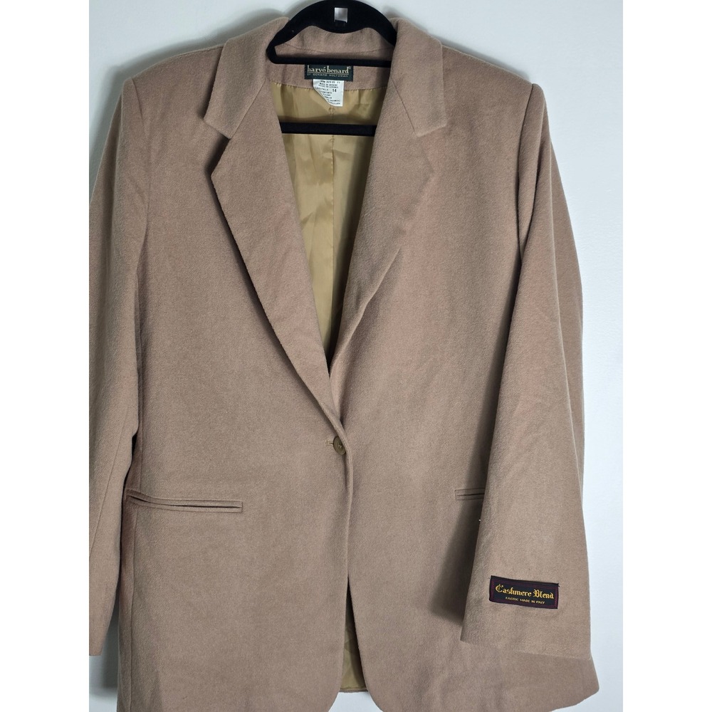 Blazer Cashmere Blend Wool Tan Vintage 14 P 23 L 23